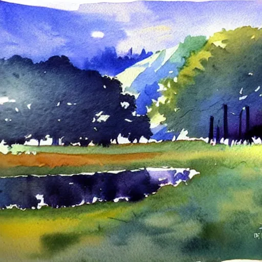 Image similar to beautiful countryside in watercolor painting