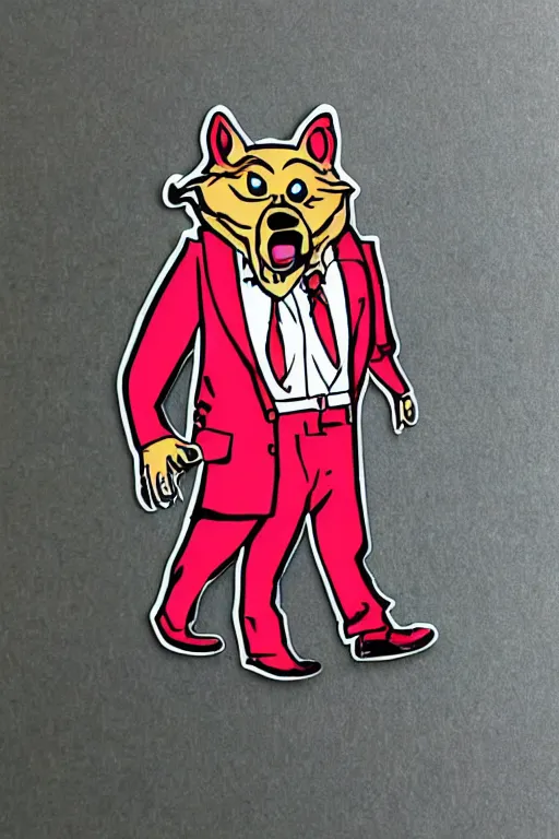 Prompt: the big bad wolf wearing a suit, colorful, sticker,