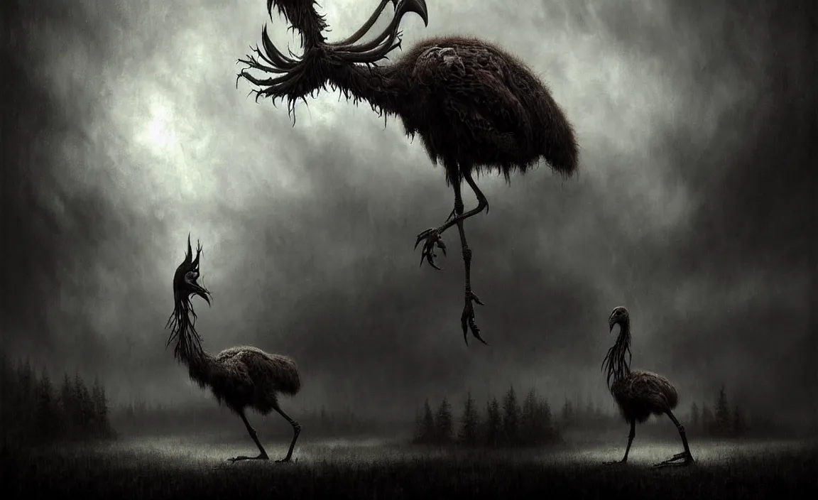 Image similar to epic professional digital art of monstrous moa, moody atmospheric lighting, intricate, painted, foreboding, detailed, by leesha hannigan, ayne haag, reyna rochin, ignacio fernandez rios, mark ryden, iris van herpen, artstation, cgsociety, epic, stunning, gorgeous, much wow, cinematic, masterpiece.