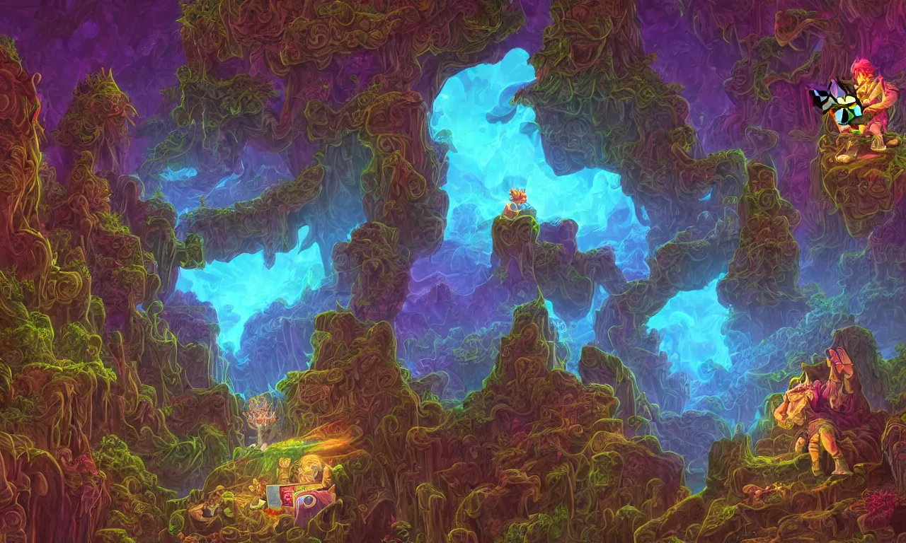 Image similar to large kerberos realm, wizard issues ticket close up, reading a directory, colorful ravine, 3 d art, digital illustration, perfect lighting