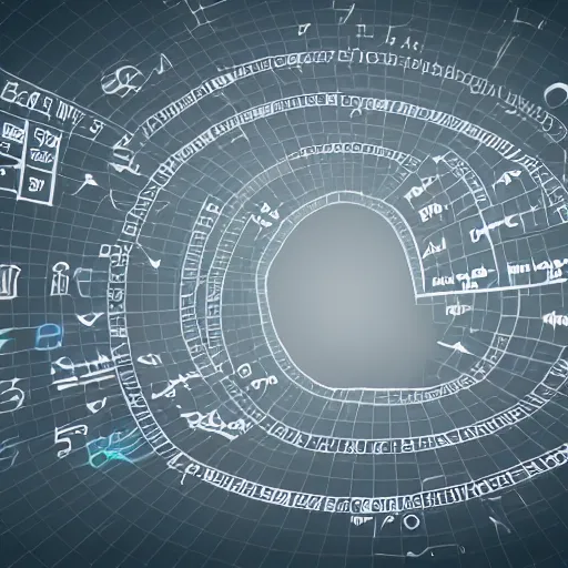 Image similar to tornado of mathematical symbols and equations and graphs on a white background