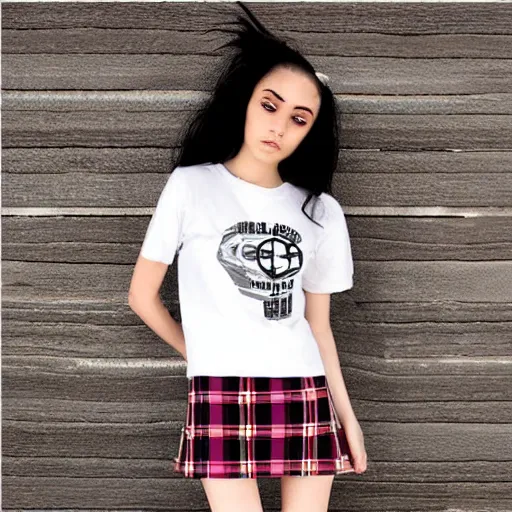 Image similar to female model teenage emo photography plaid skirt band shirt