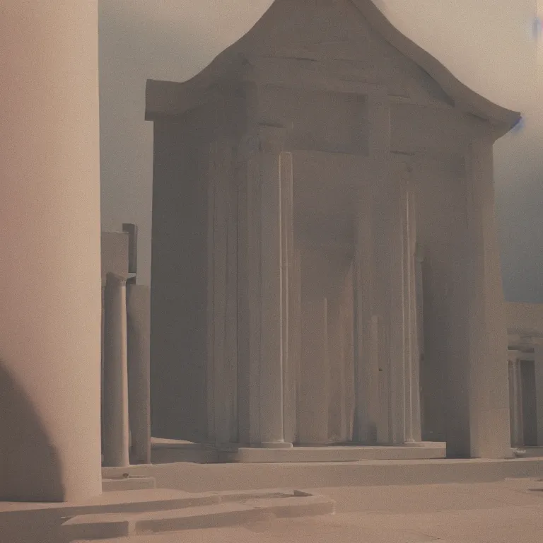 Prompt: paint casted on the temple, film photo, soft lighting album cover, nostalgia, gradient