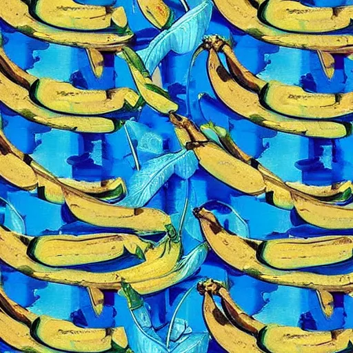 Prompt: •blue colored banana, banana is blue ~blue ~blue_banana, Thomas kindkade