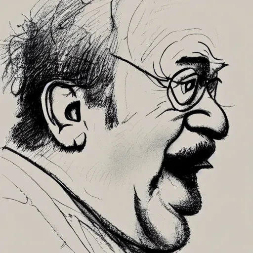 Image similar to a realistic yet scraggly portrait sketch of the side profile of a stern and sophisticated danny devito, trending on artstation, intricate details, in the style of frank auerbach, in the style of sergio aragones, in the style of martin ansin, in the style of david aja, in the style of mattias adolfsson