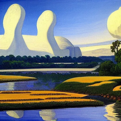 Image similar to a beautiful painting of Columbus Ohio Scioto river by Rockwell Kent