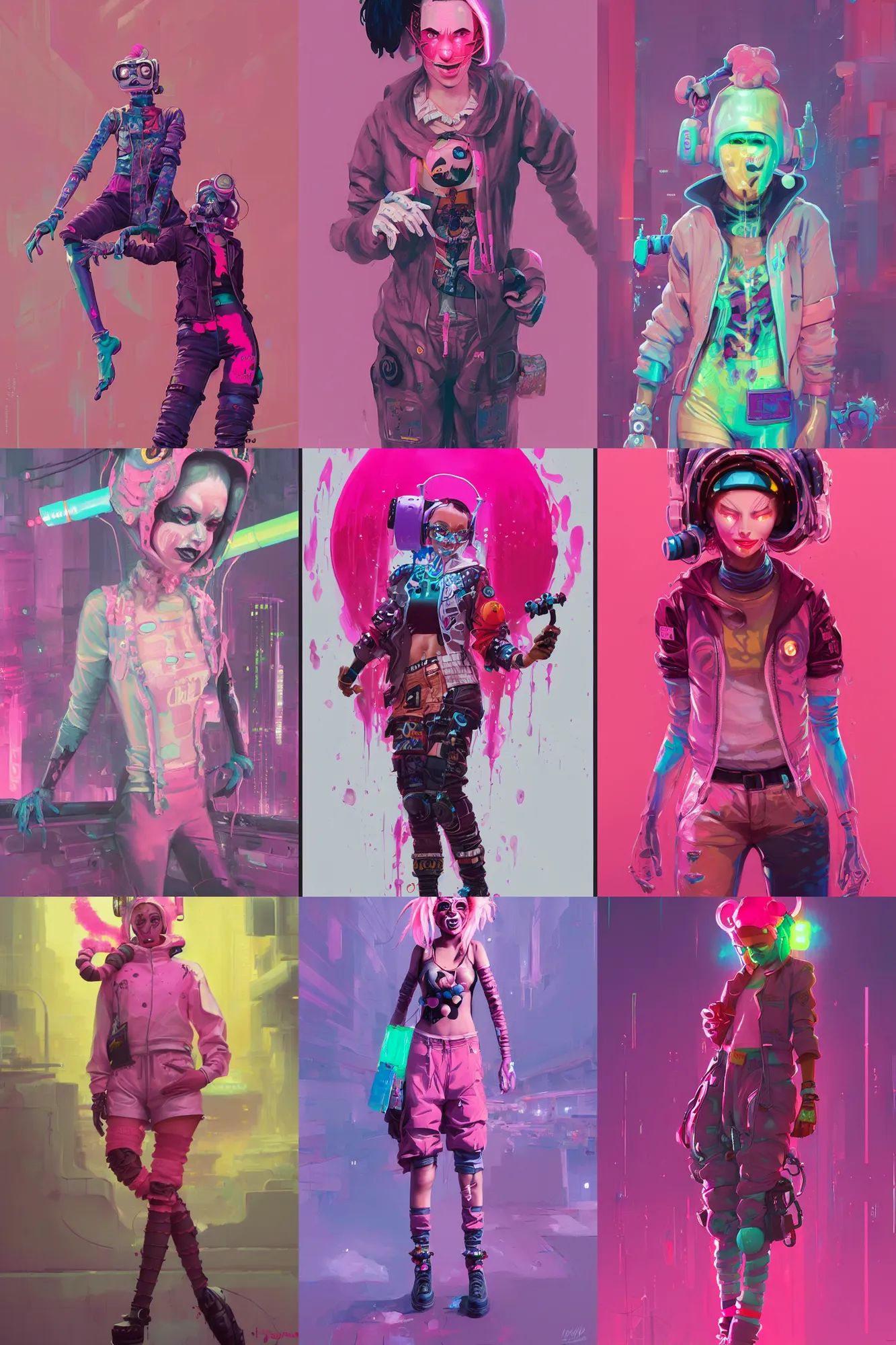 Image similar to wide view cyberpunk clown girl made of pink slime, wearing cyberpunk intricate streetwear, transparent, behance hd artstation by jesper ejsing by rhads, makoto shinkai and lois van baarle, ilya kuvshinov, ossdraws, cinematic lighting, sharp focus