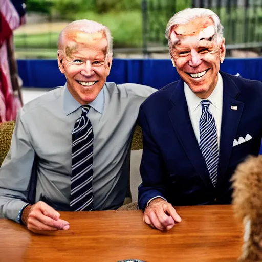 Image similar to A photo of joe biden teams up with a teenage joe biden, perfect faces, 50 mm, award winning photography