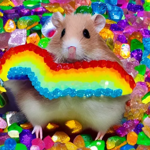 Image similar to rainbow hamster made out of large gems and crystals, 8 k hd