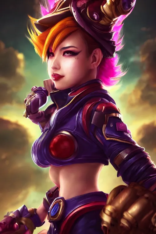 Prompt: portrait art of vi from league of legends, 8 k ultra realistic, digital art, character portrait, highly detailed, trending on artstation, lens flare, atmosphere, hyper realistic, cinematic lightning, sharp focus, unreal engine 5, extreme details perfect face, pretty face, fine - face, illustration, 8 k, ultra texture, masterpiece