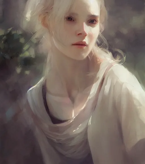 Image similar to natali portman, portrait, illustration, rim light, top light, perfectly shaded, spring time, slight overcast lighting, soft painting, art by krenz cushart and wenjun lin