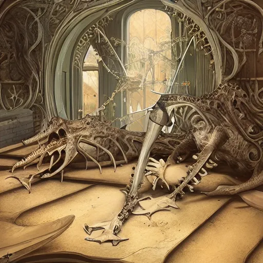 Prompt: realistic detailed discovery of disosaur bones aykut aydogdu, jon van eyck, amano, jennifer healy, ann long, and mark brooks, art nouveau, victorian, neo - gothic, gothic, storybook concept design