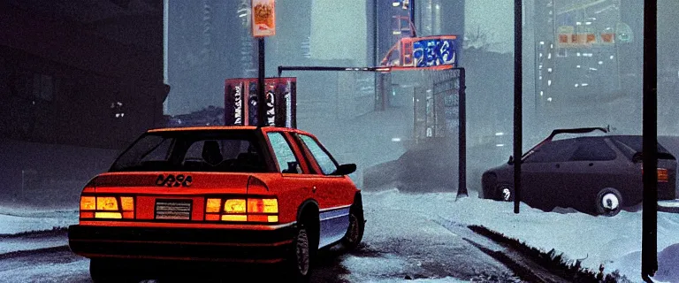 Image similar to Aqua Metallic Audi 80 RS 2 Avant (1995), black car, a gritty neo-noir, dramatic lighting, cinematic, establishing shot, extremely high detail, photorealistic, cinematic lighting, artstation, by simon stalenhag, Max Payne (PC) (2001) winter new york at night, flashing lights, Poets of the Fall - Late Goodbye