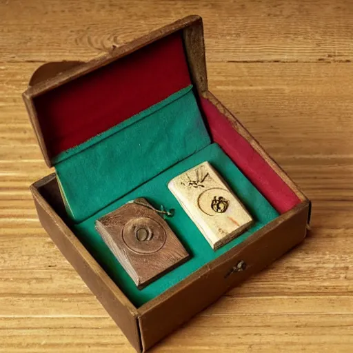 Image similar to vintage gift box for men, stamped with sealing wax, old school, wes anderson style