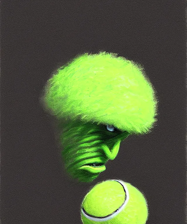 Image similar to a portrait of a tennis ball monster, chalk, fantasy, elegant, digital painting, artstation, concept art, matte, sharp focus, illustration, art by basil gogos