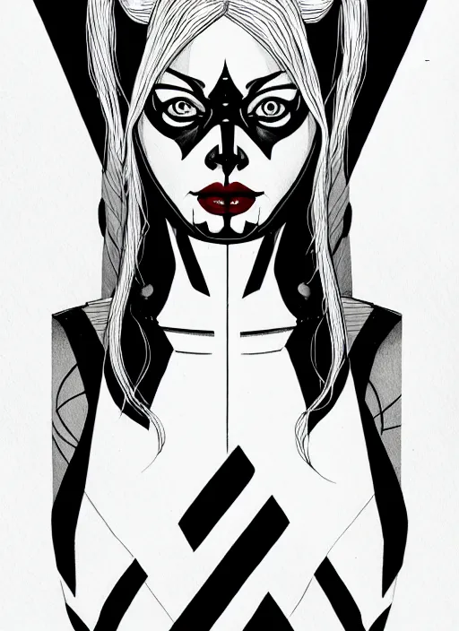 Image similar to symmetry concpet art, full shot, traditional ink, sketch, of harley quinn, line sketch, intricate, elegant, highly detailed, monochrome, digital painting, artstation, concept art, sharp focus, illustration, art by borderlands 3 and peter polach