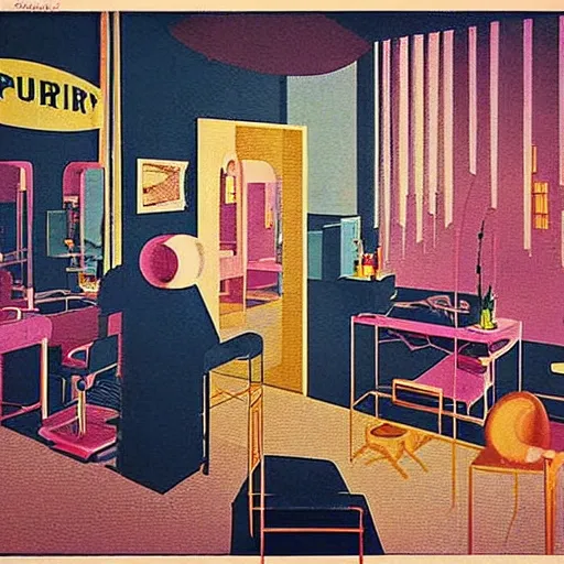 Prompt: The cheerful interior of a beauty parlor, by Karel Thole, trending on pixiv