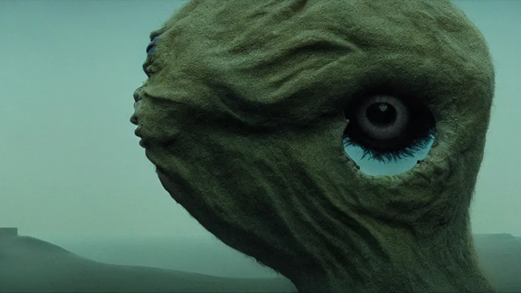 Image similar to the strange creature in my eye, film still from the movie directed by denis villeneuve and david cronenberg with art direction by salvador dali and zdzisław beksinski, wide lens