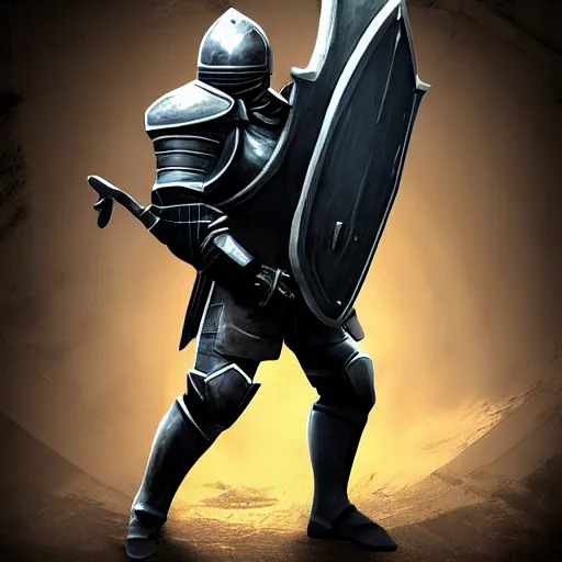 Image similar to a Knight, holding a Shield, holding an Ak-47, unreal engine