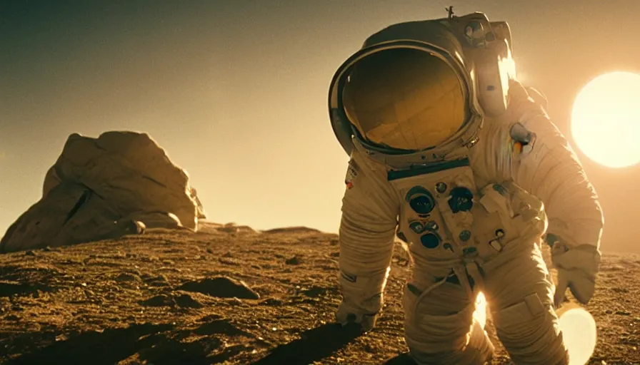 Image similar to movie still of a transcendental astronaut being, cinematic composition, cinematic light, anamorphic lens