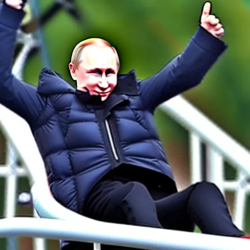 Prompt: Vladimir Putin riding a roller coaster