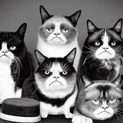 Prompt: grumpy cat police line up black and white