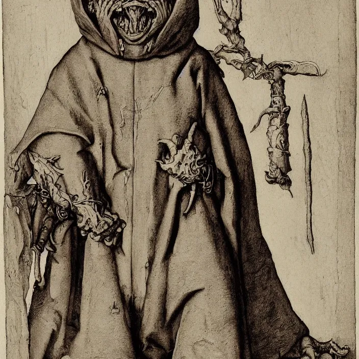 Image similar to a goblin monster priest, by Hans Holbein the Younger