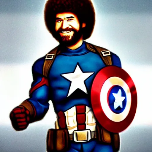 Prompt: Bob Ross as Captain America