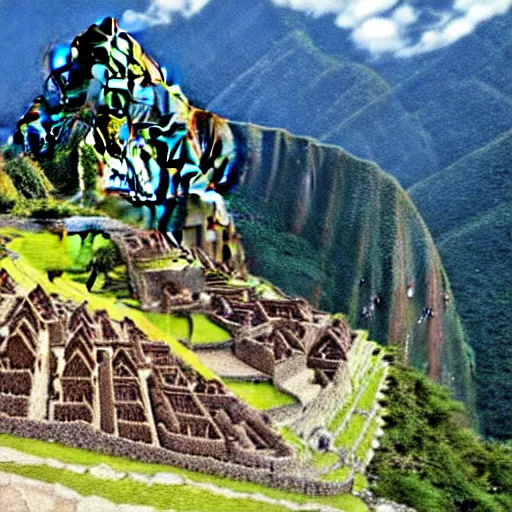 Image similar to machu picchu with Jim Carrey face as the mountain