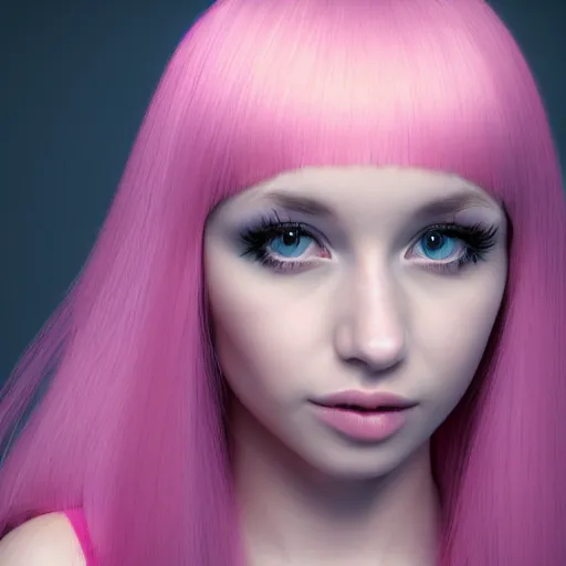 Prompt: A portrait of Nikki from Shining Nikki, a 3d cgi toon young woman with long pink hair, full bangs, amber eyes, full face, light makeup, pale skin, Chinese, medium shot, mid-shot, soft focus, 4k, trending on artstation