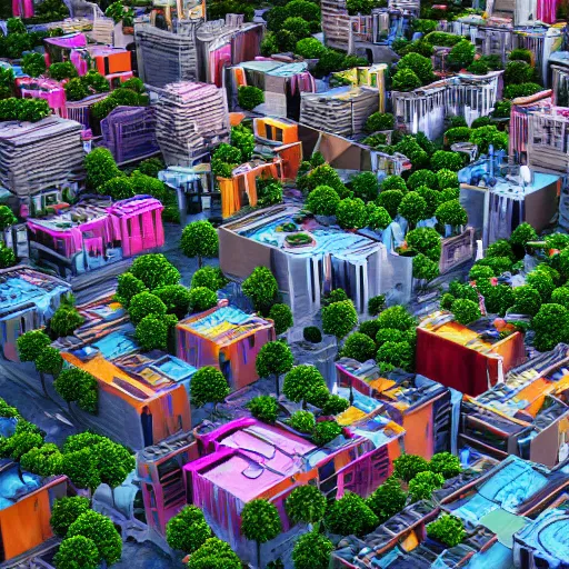 Prompt: city overgrown with moderated vivid colors and mid contrast, big soda waterfalls, hanging houses and floating mountains, rectilinear, barometric projection, dutch angle from space view, concept art, high detail, intimidating, deep rich colors, iridescent radiance, epic scale ultrawide angle, stunning, epic, cinematic, Artstation trending, octane render, hyperrealistic, Cryengine 8k,