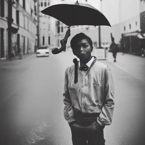 Image similar to young man holding an umbrella, 14mm photo