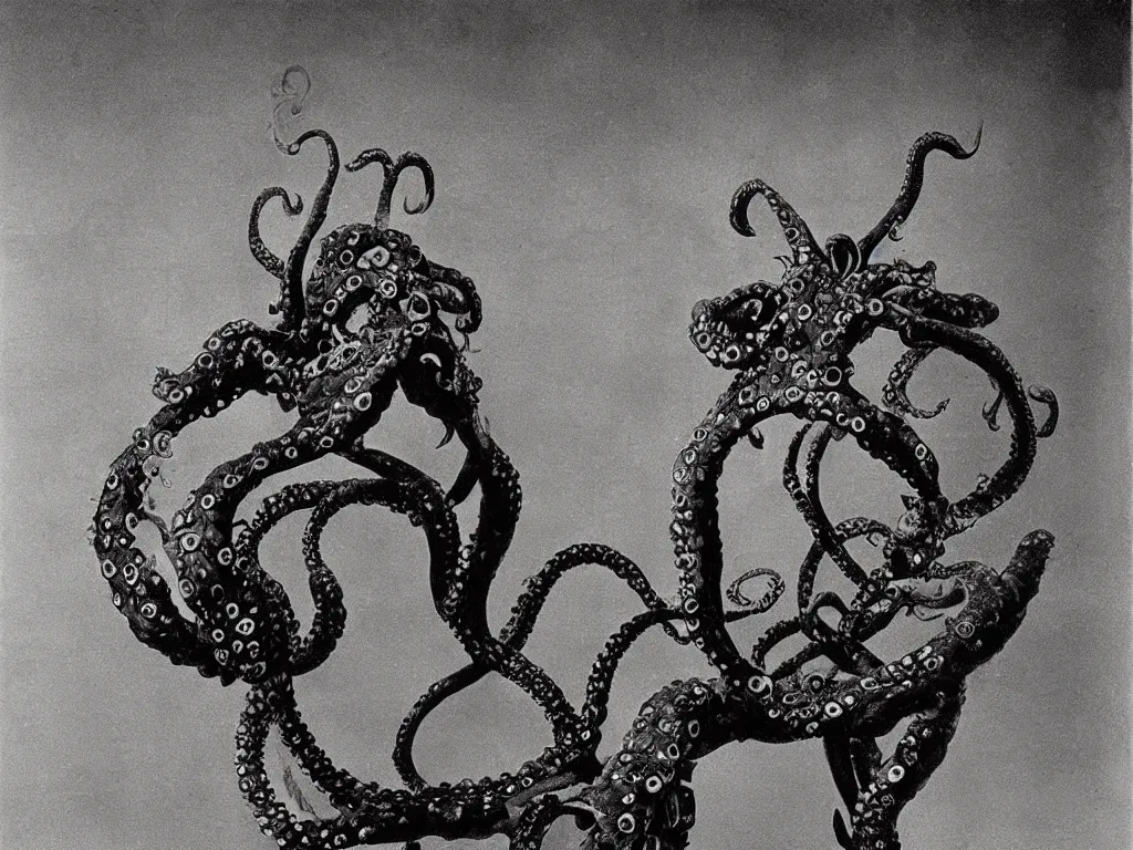 Image similar to flaming gothic stone armchair in the shape of octopus. karl blossfeldt, salvador dali