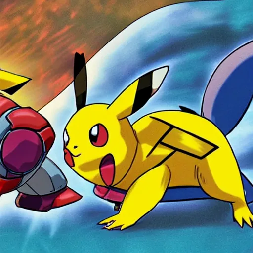 Image similar to pikachu attacking blastoise with thunderbolt