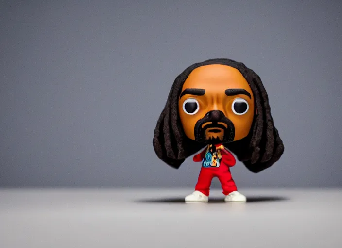 Image similar to product still of Snoop Dogg funko pop with box, 85mm f1.8