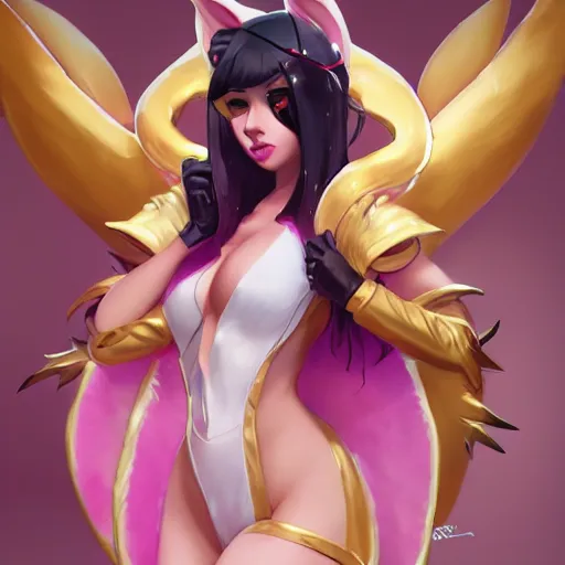 Prompt: ahri ( kda ), wearing bunny suit, cg animation, riot entertainment, realistic, character select portrait, by artgerm, greg rutkowski, alphonse mucha, 3 d, trending on pixiv, full body