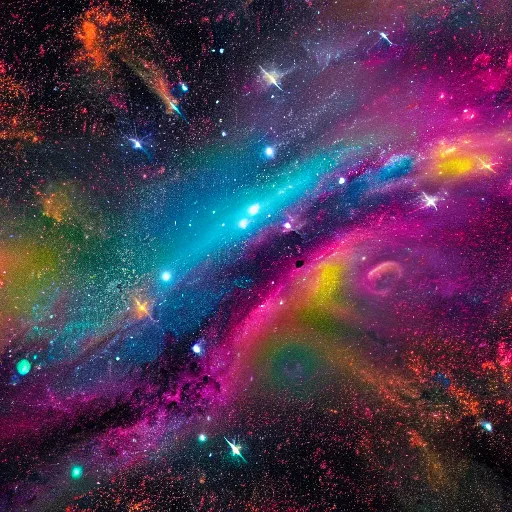 Prompt: multicolour paint spilling all over the galaxy, 4k, high-resolution