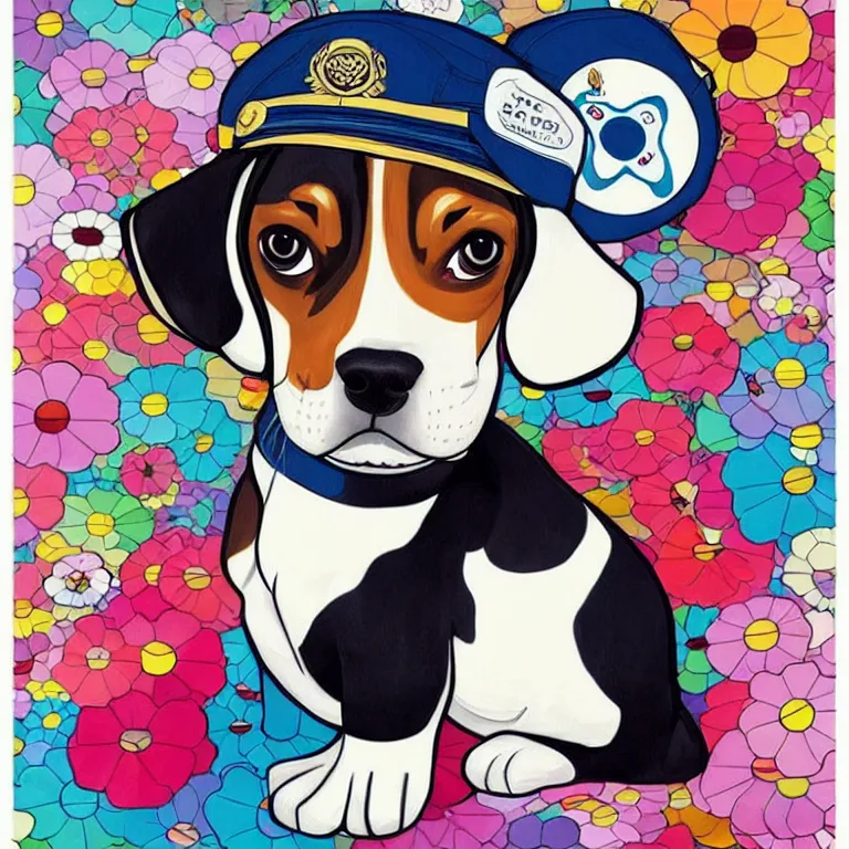 Image similar to a beagle puppy sleeping in a captains uniform by jeremiah ketner, Martine Johanna and Takashi Murakami, and Sandra Chevrier, digital art