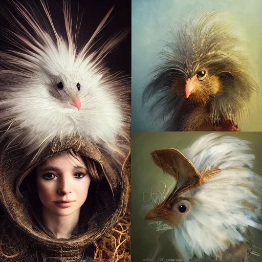 Image similar to portrait character design, a cute feathered mouse, feathers plumage, plumed by brian froud, portrait studio lighting by jessica rossier and brian froud