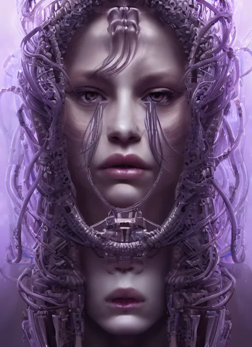 Image similar to high intricate portrait of medusa with cybernetic enhancements, maria panfilova, andrea savchenko, mike kime, ludovic plouffe, qi sheng luo, oliver cook, makoto shinkai, trending on artstation