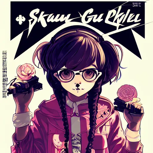 Image similar to portrait skull girl manga by anime, tom whalen, laurie greasley, jc leyendecker and greg rutkowski