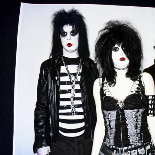 Image similar to 1 9 8 0 s goth band promo photo, fine detailed, photorealistic, portrait