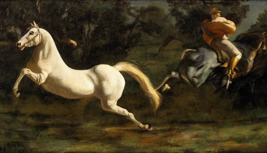 Image similar to pulling the iridescent horse Artax from a dreary swamp, in the style of Artemisia Gentileschi