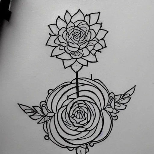 Prompt: beautiful flower in Voynich manuscript style. outline tattoo design, black ink on white paper