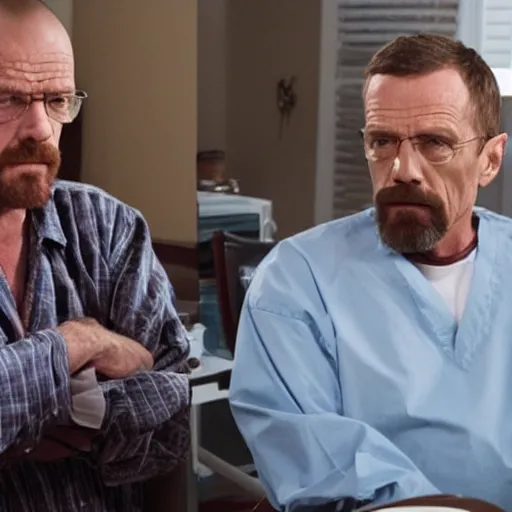 Prompt: walter white, hugh laurie, in house, m. d