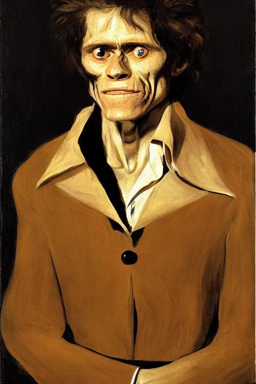 Prompt: willem dafoe, portrait, painting by francisco goya