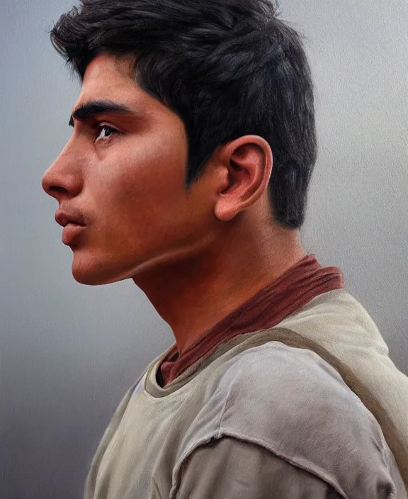 Prompt: heroic portrait of a mexican young man. art by denys tsiperko and bogdan rezunenko, hyperrealism