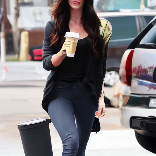 Image similar to Megan fox at Starbucks holding a tumbler