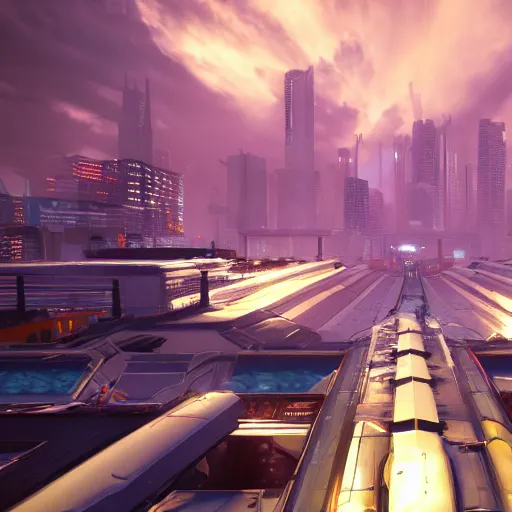 Image similar to cityscape from wipeout playstation ultra detailed 4 k unreal engine artstation