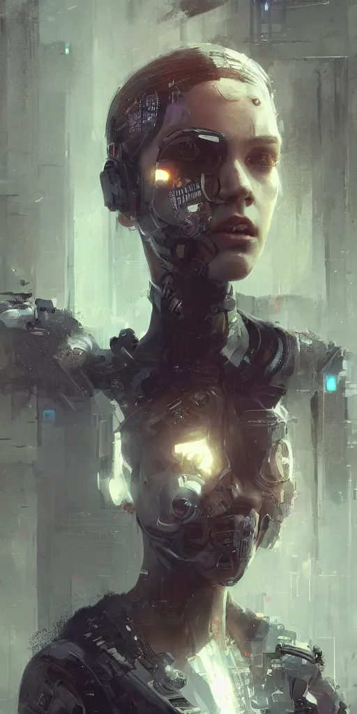 Image similar to female cyberpunk, beautiful face, rule of thirds, intricate outfit, spotlight, by greg rutkowski, by jeremy mann, digital painting